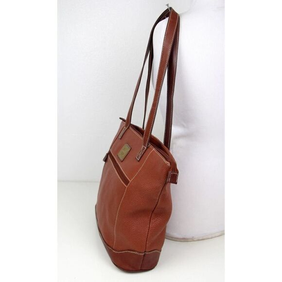 VTG MEDALLION BROWN GENUINE LEATHER ZIP SHOULDER BAG HANDBAG TOTE PURSE + POUCH - Picture 5 of 14